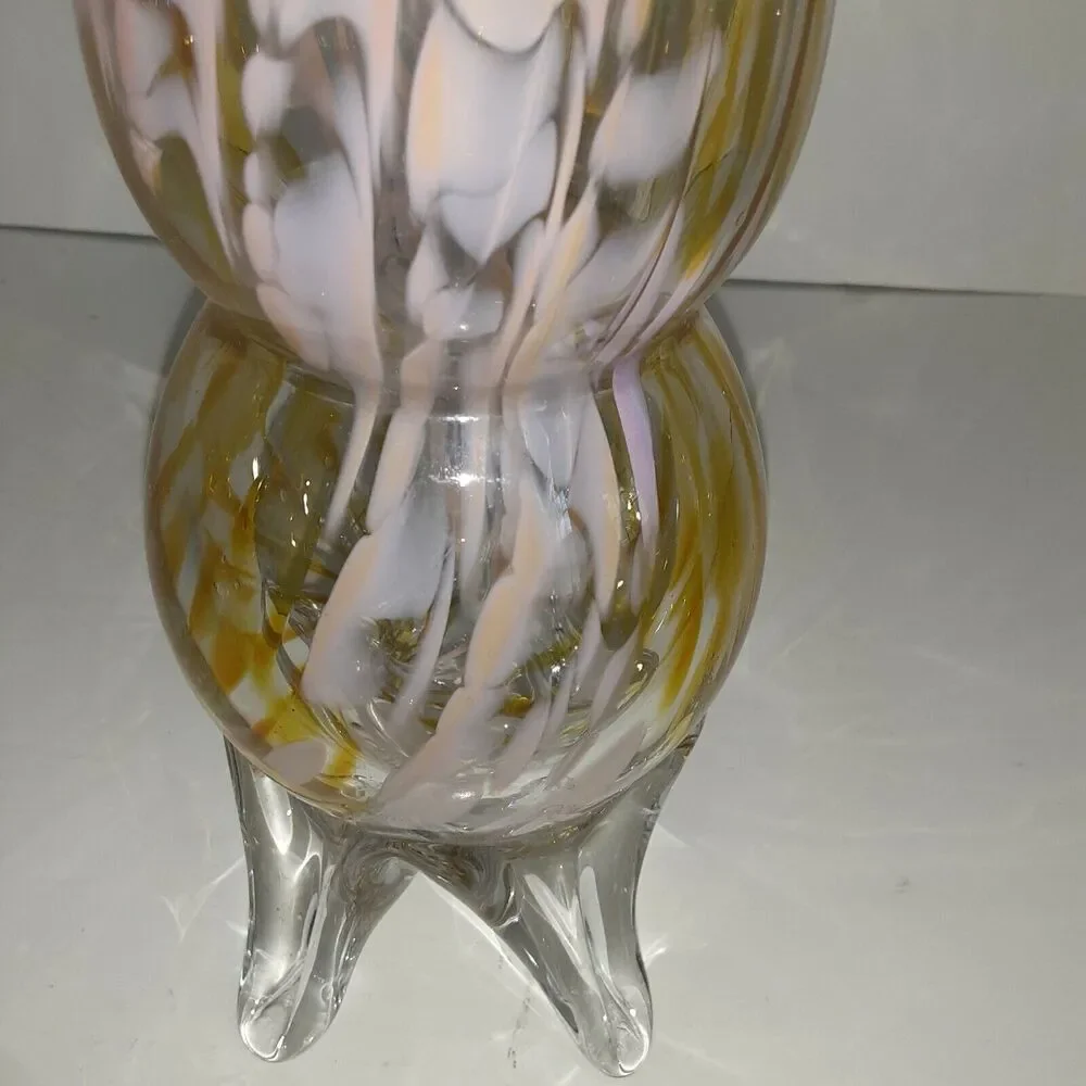 Vintage Hand Blown Decorative Glass Vase Footed Lace Scallop